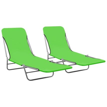 Set de 2 sezlonguri pliabile, vidaXL, Tesatura, 55 x 182 x 24 cm, Verde