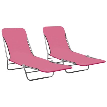 Set de 2 sezlong vidaXL, Tesatura, Roz, 55 × 182 × 24 cm, 6.8 kg