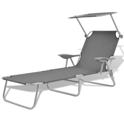 Sezlong de exterior cu paravan reglabil, vidaXL, Tesatura, Gri, 58 x 189 x 27 cm