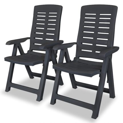Set 2 scaune gradina/terasa/balcon, rabatabile, vidaXL, Plastic, Gri inchis, 60 x 61 x 108 cm