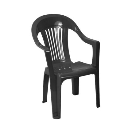 Scaun pentru gradina B&Q Sote, din material plastic prevazut cu spatar si brate laterale, 56 x 52 x 80 cm, negru
