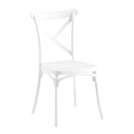 Scaun DacEnergy©, fabricat din plastic, stivuibil, 50 x 47 x 90 cm, interior si exterior, sarcina maxima 100 kg, culoare alb