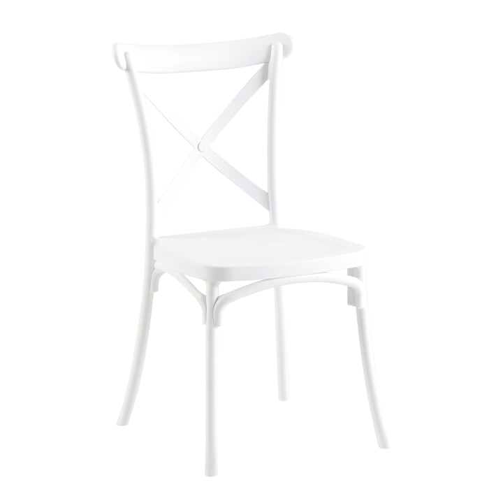 Scaun DacEnergy©, fabricat din plastic, stivuibil, 50 x 47 x 90 cm, interior si exterior, sarcina maxima 100 kg, culoare alb