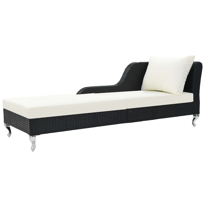 Sezlong de plaja cu perna, vidaXL, Negru, Ratan, 210 x 75 x 78 cm