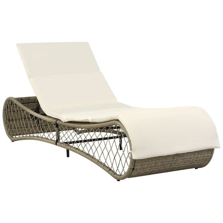 Sezlong de plaja cu perna, vidaXL, Ratan, Crem, 200 x 65 x 37 cm