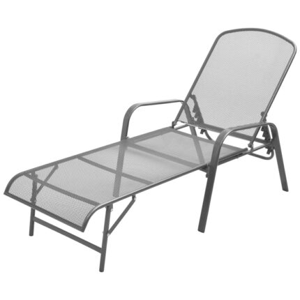 Sezlong reglabil din plasa de otel, vidaXL, 66 x 154 x 65 cm, Gri inchis
