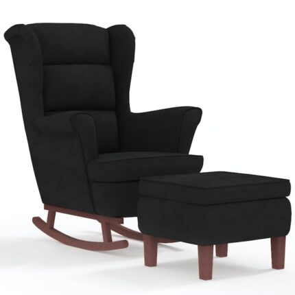 Balansoar cu taburet vidaXL, picioare din lemn, negru, catifea, 78 x 93 x 97 cm
