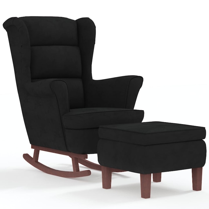 Balansoar cu taburet vidaXL, picioare din lemn, negru, catifea, 78 x 93 x 97 cm