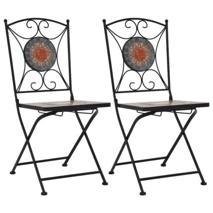 Set 2 scaune de gradina, vidaXL, Ceramica/Metal, 51 x 39 x 86 cm, Portocaliu