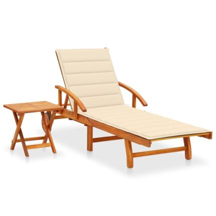 Sezlong de gradina cu masa si perna vidaXL, lemn masiv de acacia, 200 x 67 x 30/51/62/77/85 cm, 18.43 kg 3061619