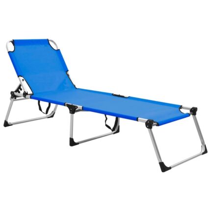 Pat pliabil senior, vidaXL, Aluminiu/Textilena, 210 x 70 x 39,5 cm, Albastru