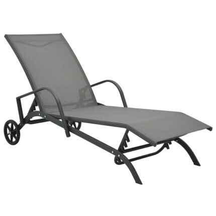 Sezlong de gradina, vidaXL, Metal/Textilena, 200 x 58 x 32 cm, Gri
