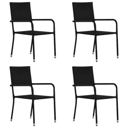 Set de 4 scaune de exterior, vidaXL, Poliratan, 51 x 60 x 87 cm, Negru