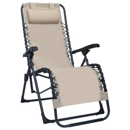 Sezlong pliabil vidaXL, Tesatura, 65 x 50 x 111 cm Crem