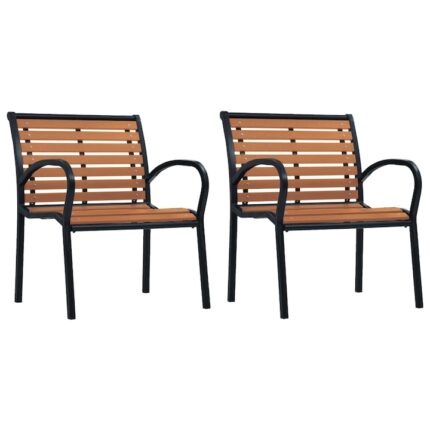 Set de 2 scaune de gradina, vidaXL, Otel - lemn compozit, 56 x 60 x 80 cm, Negru-maro