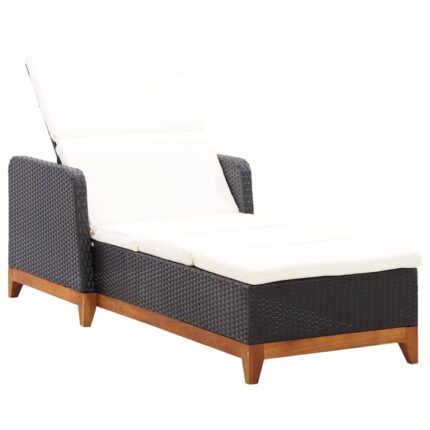 Sezlong de gradina, vidaXL, Poliratan/Lem de acacia, 200 x 70 x (30-90) cm, Negru
