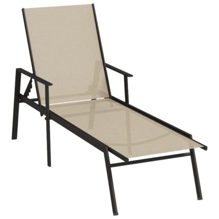 Sezlong vidaXL, 191 x 61 x 97,5 cm, crem, otel si tesatura de textilena