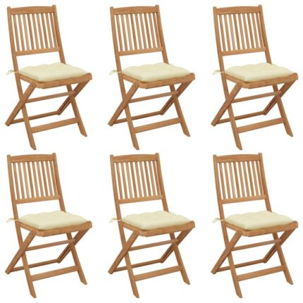 Set Scaune gradina pliabile cu perne, 6 buc maro/Crem lemn masiv de acacia 3075011