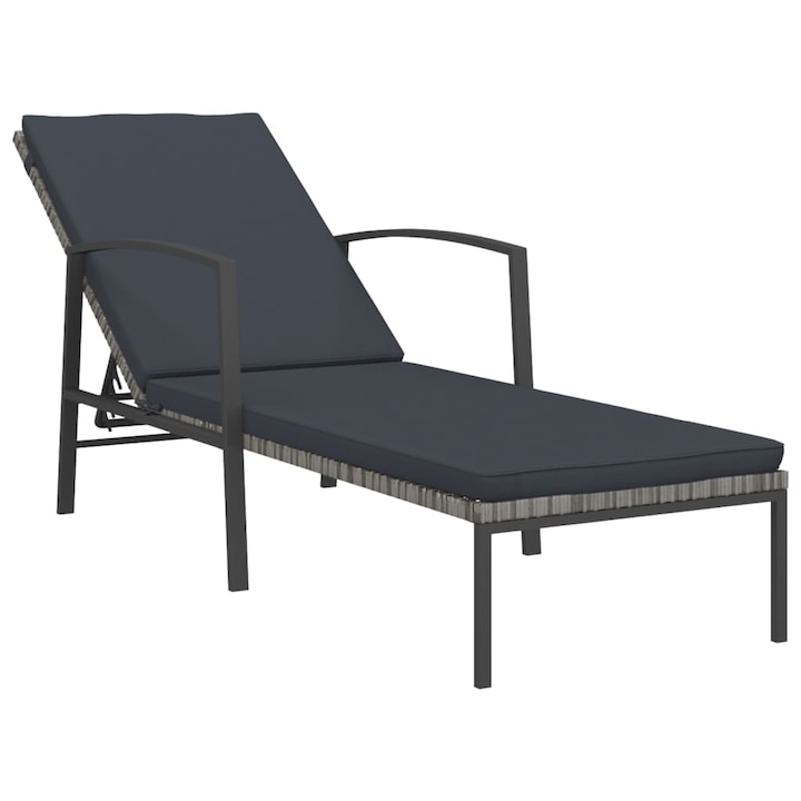 gri Sezlong de gradina cu perna vidaXL, 195 x 60 x 53-95 cm, gri, poliratan