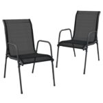 Set scaune de gradina vidaXL, 2 piese, negru, otel si textilena, 51 x 66 x 88 cm