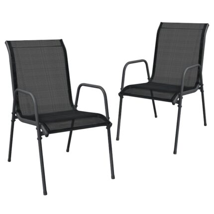 Set scaune de gradina vidaXL, 2 piese, negru, otel si textilena, 51 x 66 x 88 cm