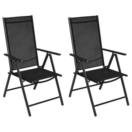 Set de 2 scaune de gradina, pliabile, vidaXL, Tesaturasi cadru de aluminiu, Negru, 54 x 73 x 107 cm