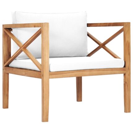 Scaun de gradina cu perne, vidaXL, Lemn de tec, 65 x 65 x 60 cm, Maro/Alb