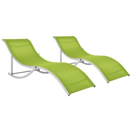 Set 2 sezlonguri pliabile, vidaXL, Textilena/Aluminiu, 60 x 159 x 62 cm, Verde