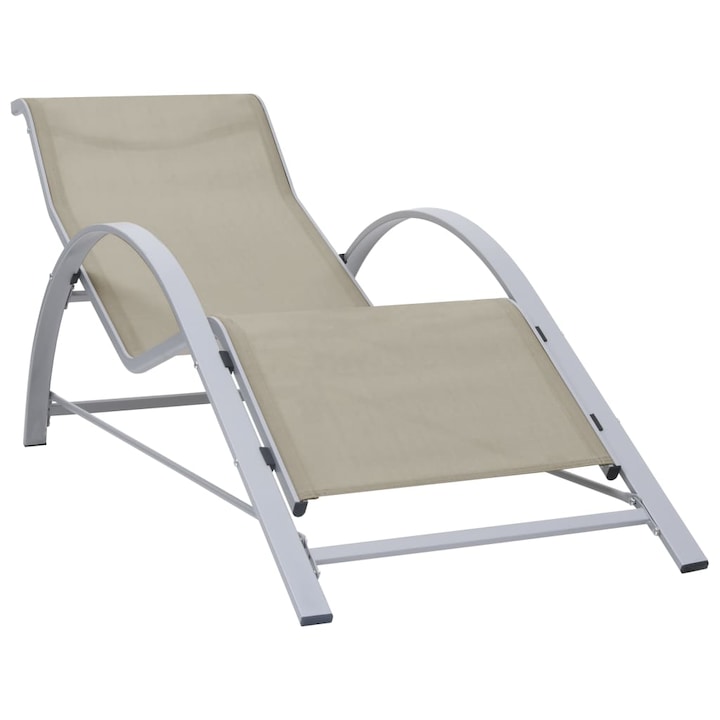 Sezlong de plaja vidaXL, Tesatura, 167 x 60 x 66 cm, Crem
