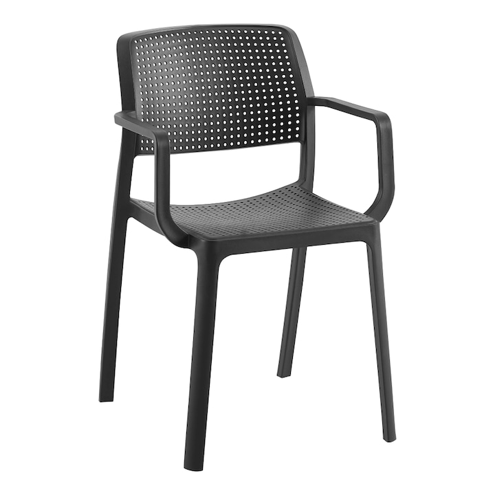 Scaun DacEnergy©, confectionat din plastic, stivuibil, cu brate si spatar, interior/exterior, 54 x 55 x 82, 5 cm, negru