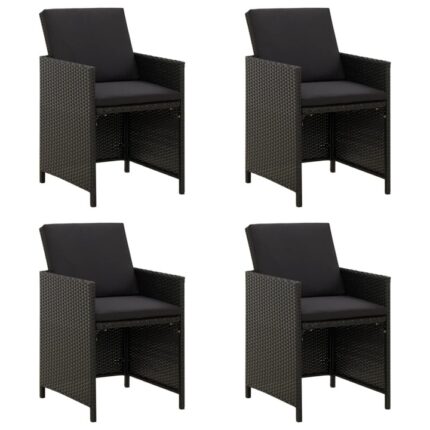Set scaune de gradina cu perne vidaXL, negru, poliratan, 52 x 56 x 85 cm,4 piese