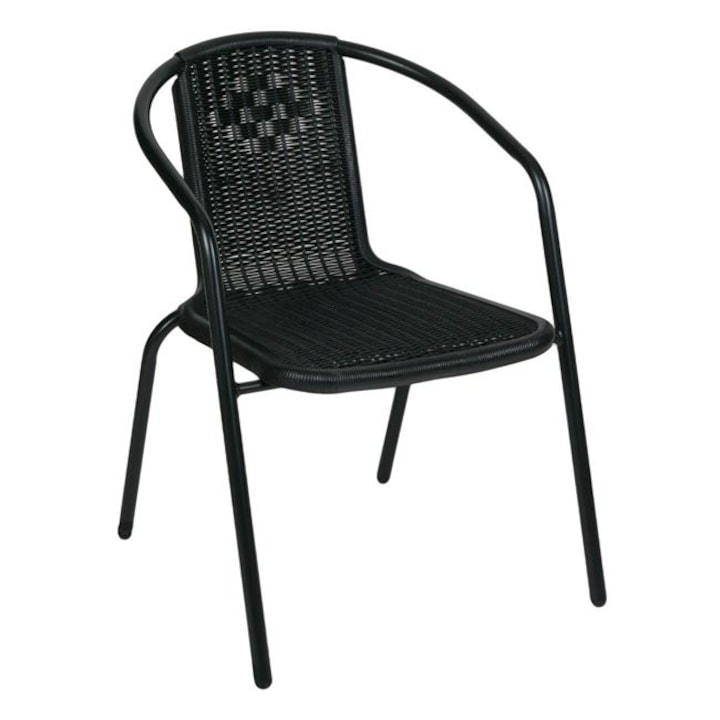 Scaun de gradina metalic, negru, imitatie rattan, 53x40x74cm