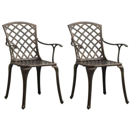 Set de 2 scaune de gradina, vidaXL, Aluminiu, 61 x 60 x 93 cm, Maro bronz