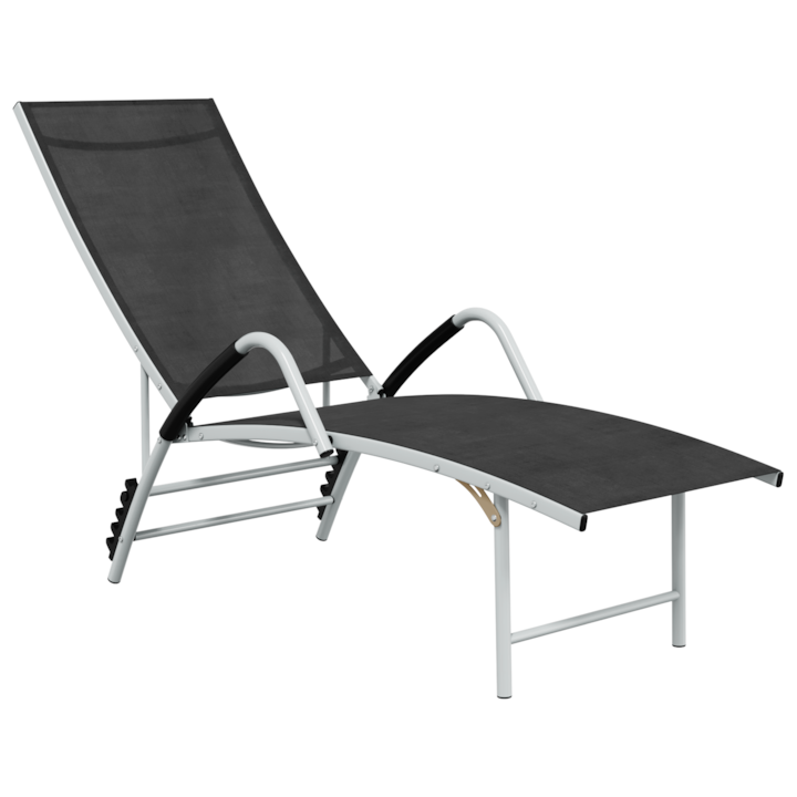 Sezlong de plaja vidaXL, negru, aluminiu, textilena, 170-193 x 60,5 x 96-51 cm