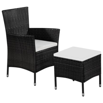 Set de scaun cu taburet si perne, vidaXL, Poliratan, Negru, 41 x 41 x 42 cm