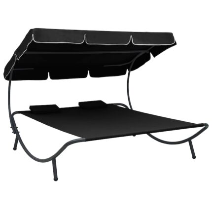 Pat sezlong vidaXL, Tesatura, 200 x 173 x 135 cm, Negru