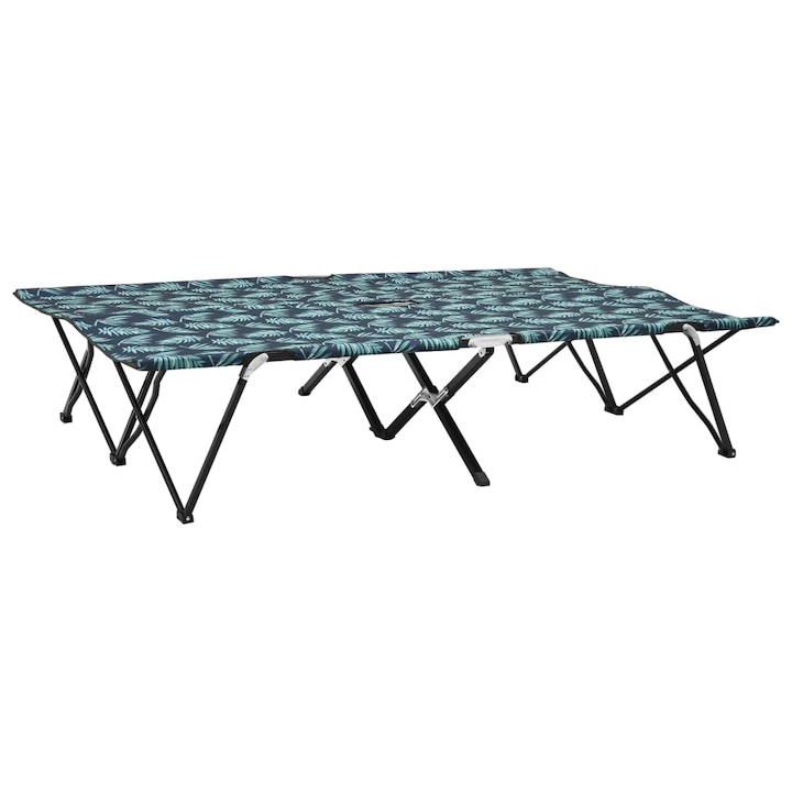 Sezlong de plaja pliabil pentru 2 persoane cu model cu frunze, vidaXL, Tesatura, 194 x 124 x 44 cm, Multicolor