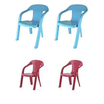 Set 4 x scaun pentru gradina B&Q Kids, din polipropilena prevazut cu spatar si brate laterale, 50 x 36 x 37 cm, roz/albastru