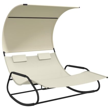Sezlong balansoar de plaja dublu cu baldachin vidaXL, 175,5 x 137,5 x 182,5 cm, crem, textilena