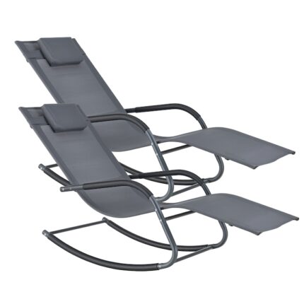 Set 2 bucati scaun balansoar gradina Caracena DG, en.casa, 147 x 63 x 89 cm, otel/PVC/poliester, 120 Kg gri inchis