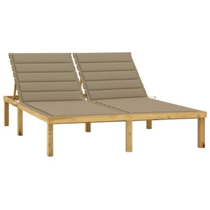 Sezlong dublu cu perne bej, lemn de pin tratat 3065882 200 x 138 x (31,5-77) cm