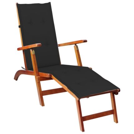 Sezlong de exterior suport picioare si perna vidaXL, lemn masiv acacia, 167 x 56 x 75 cm, 9.04 kg