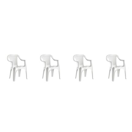 Set 4 x scaun pentru gradina B&Q Sote, din material plastic prevazut cu spatar si brate laterale, 56 x 52 x 80 cm, alb