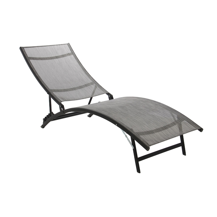 gri Sezlong pliabil DacEnergy©, dimensiuni 176 x 54.5 x 35/96 cm, structura metal, spatar reglabil in 4 pozitii, culoare gri