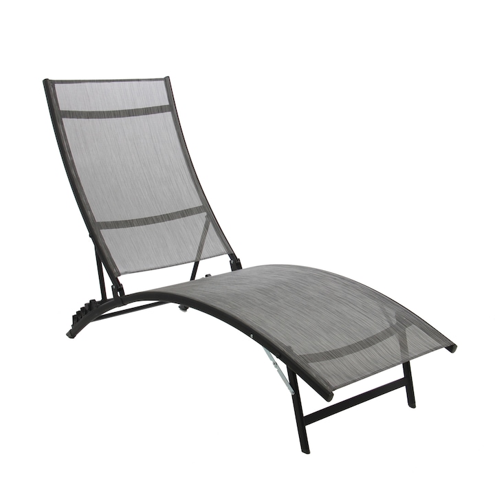 structura metalica Sezlong plaja sau gradina, spatar reglabil, structura metalica, gri, 176 x 54.5 x 35/96 cm