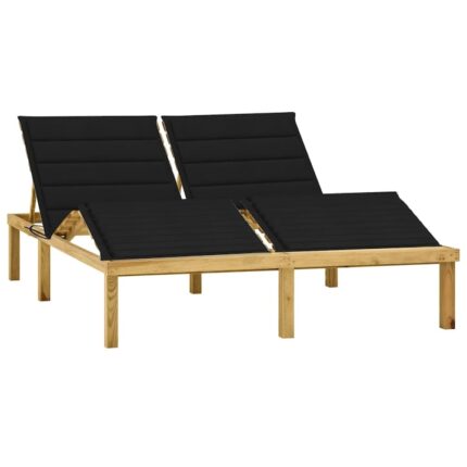 Sezlong dublu si perne negre vidaXL, lemn de pin tratat, 200 x 138 x (31,5-77) cm, 46.41 kg