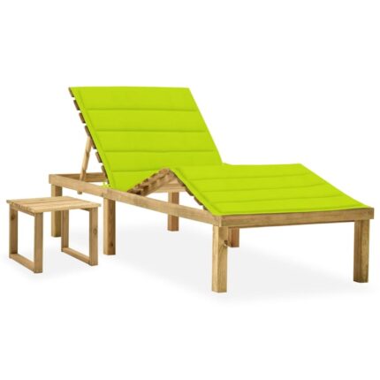 Sezlong de gradina cu masa si perna vidaXL, lemn de pin tratat, 200 x 70 x (31,5-77) cm, 29.91 kg 3065875