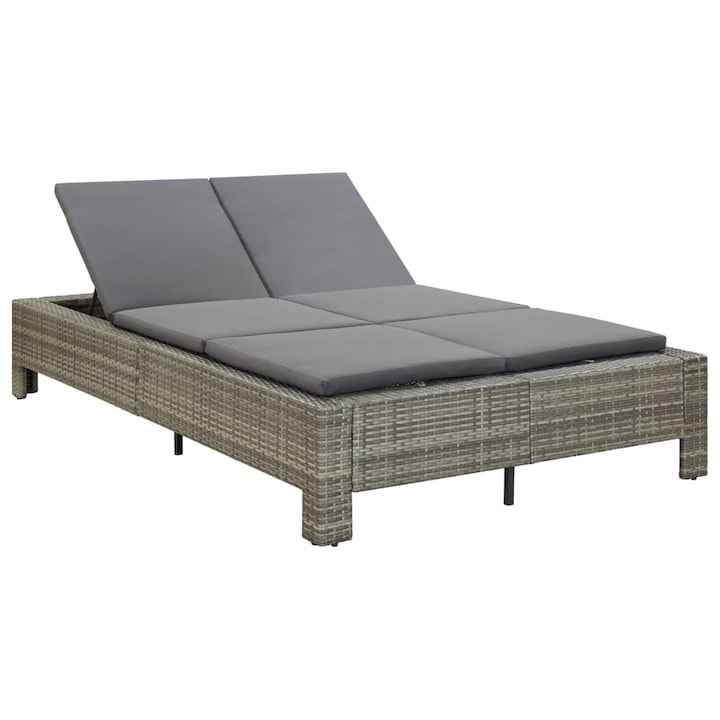 Sezlong doua persoane, cu saltea, vidaXL, Poliratan, 220 x 130 x 35 cm, Gri