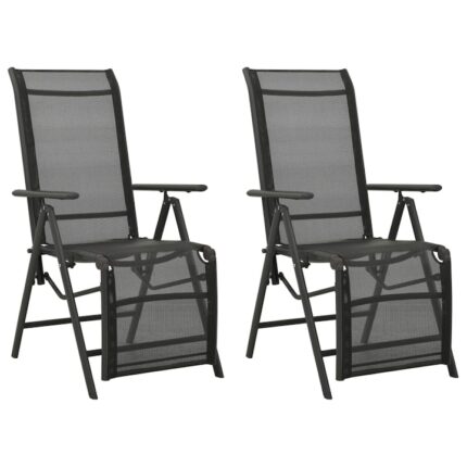 Set de 2 scaune de gradina rabatabile vidaXL, Aluminiu, 58.5 x 69 x 78-110 cm, Negru