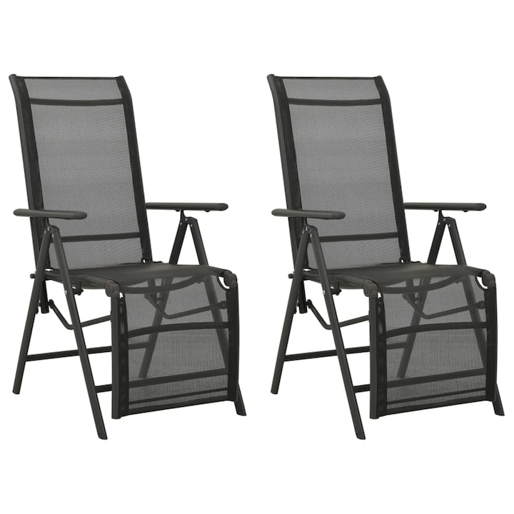 58.5 x 69 x 78-110 cm Set de 2 scaune de gradina rabatabile vidaXL, Aluminiu, 58.5 x 69 x 78-110 cm, Negru